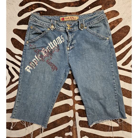 Vintage Y2K Apple Bottoms Picked Fresh Daily Wide Leg Low Rise Jean Shorts Sz 14 - Picture 1 of 8
